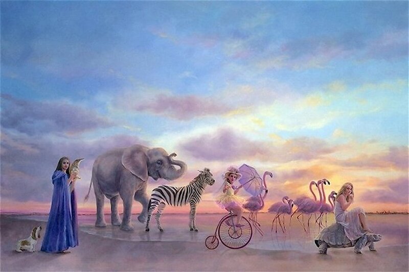 Women with Animals on Beach