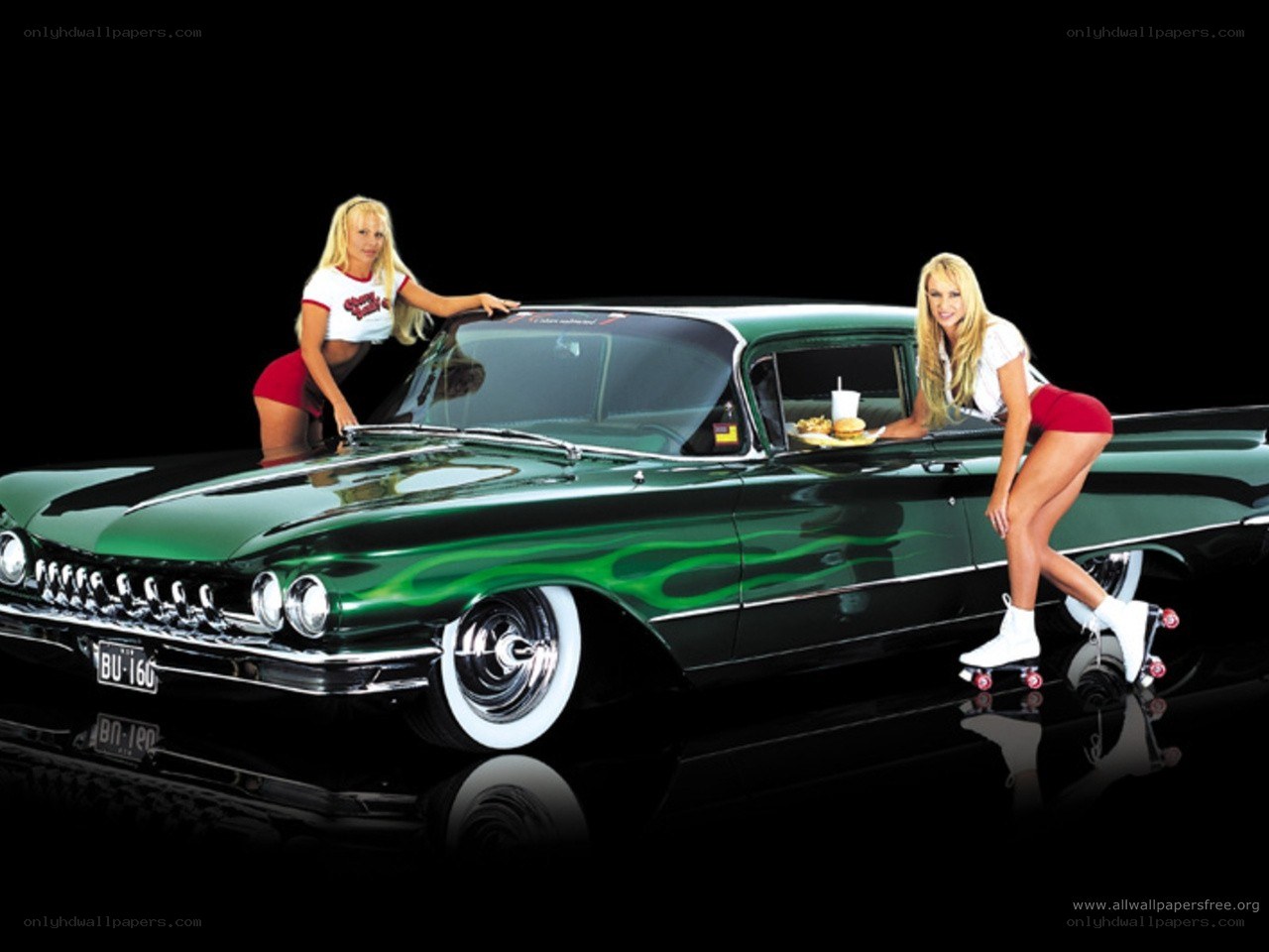 Women with classic car