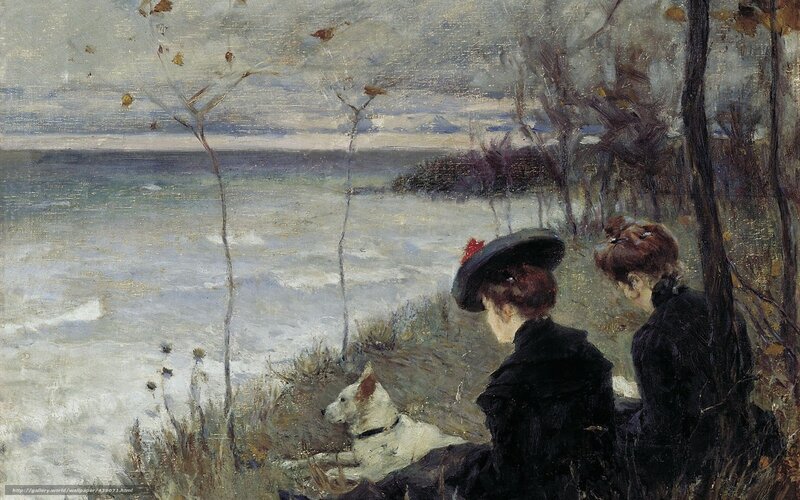 Women with dog by the sea