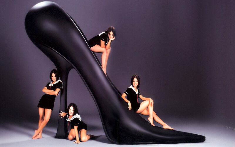 Women with giant high heel