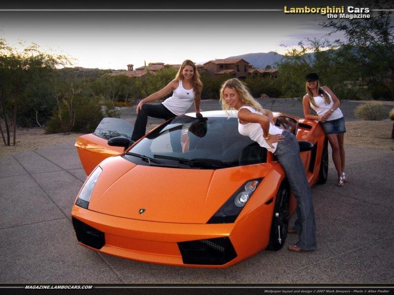 Women with orange Lamborghini