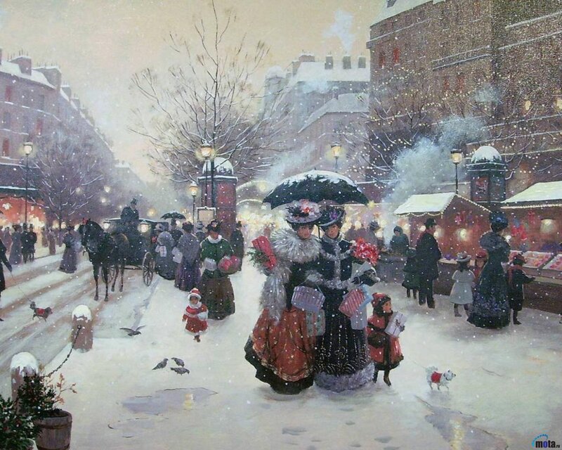Women with Umbrellas in Snow