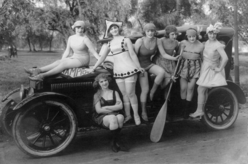 Women with vintage car