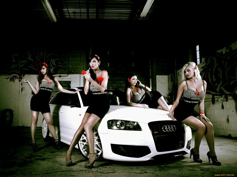 Women with white Audi car