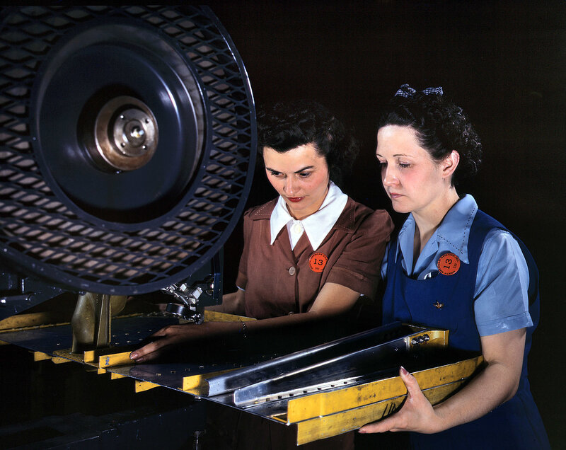 Women working on aircraft assembly