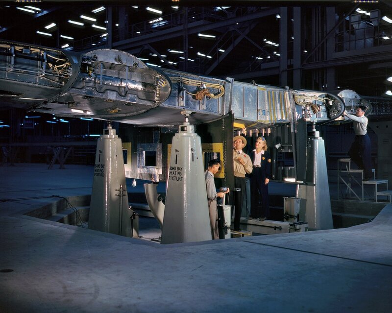 Women working on aircraft assembly