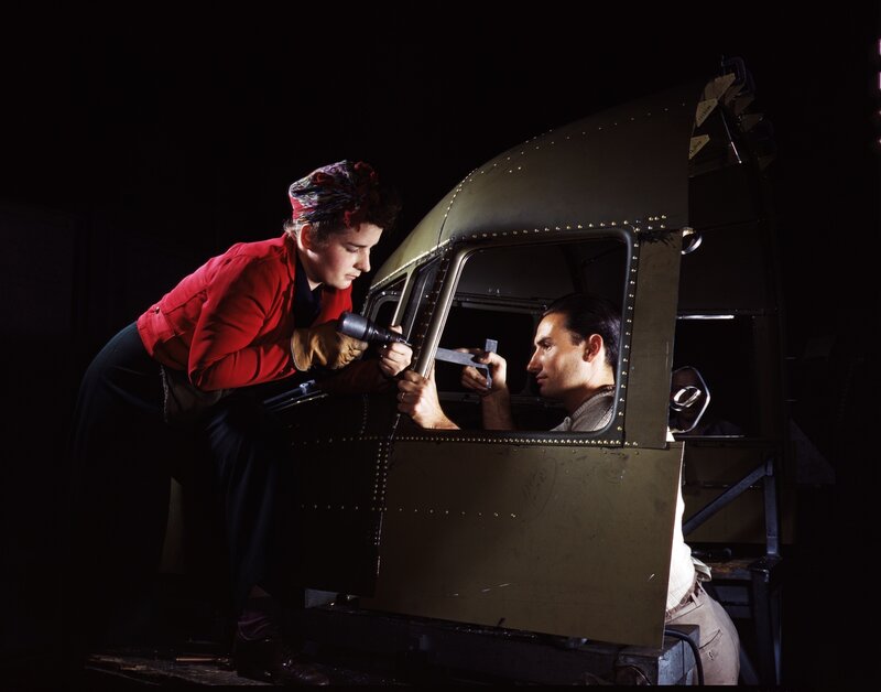 Women working on aircraft assembly