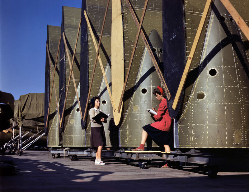 Women working on aircraft parts