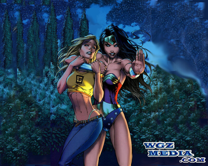 Wonder Woman and a woman in forest