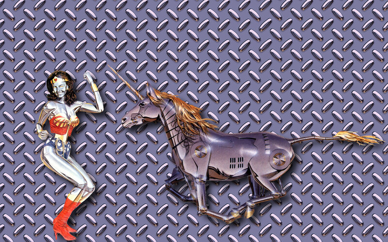 Wonder Woman and robotic unicorn