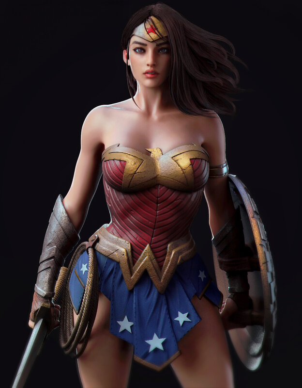 Wonder Woman Character — Red, Dramatic, 3d Render