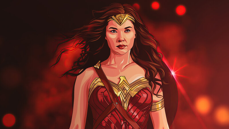 Wonder Woman Character — Red, Dramatic, Digital Art, Red Background
