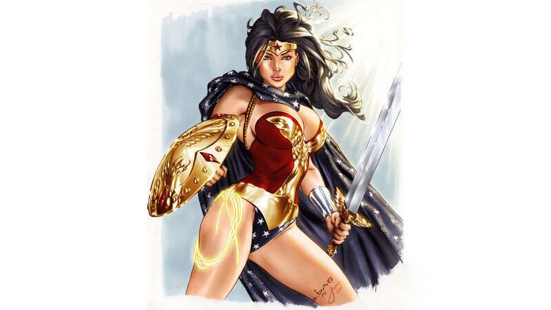 Wonder Woman Character — Red, Dramatic, Digital Art, Sword