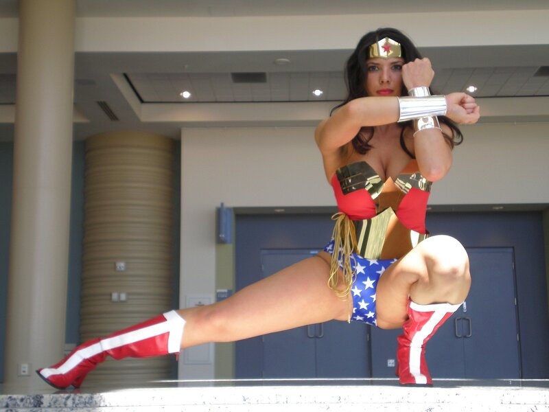 Wonder Woman cosplayer in action