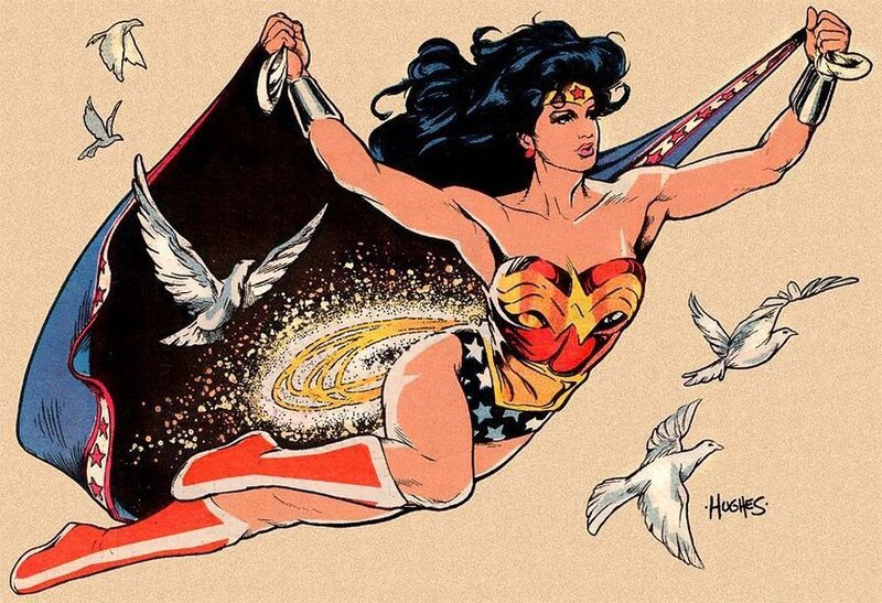 Wonder Woman Flying — Red, Heroic
