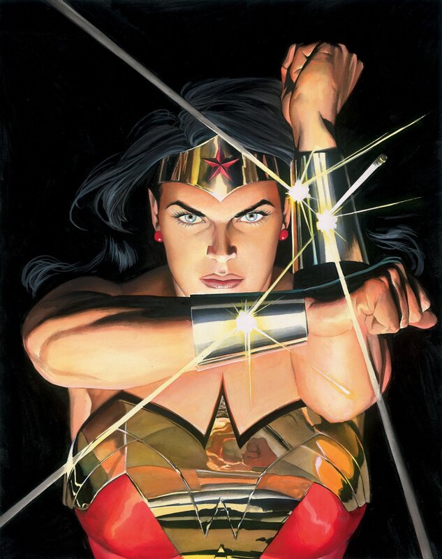 Wonder Woman in Action — Red, Dramatic, Painting