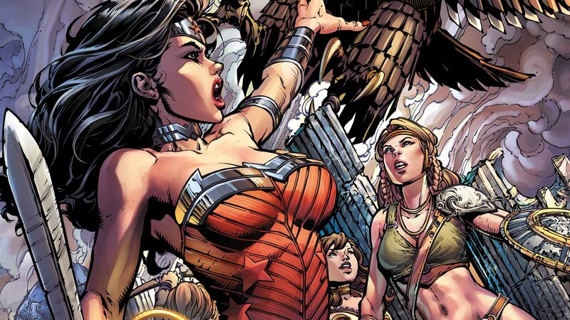 Wonder Woman in Battle — Red, Dramatic, Comic