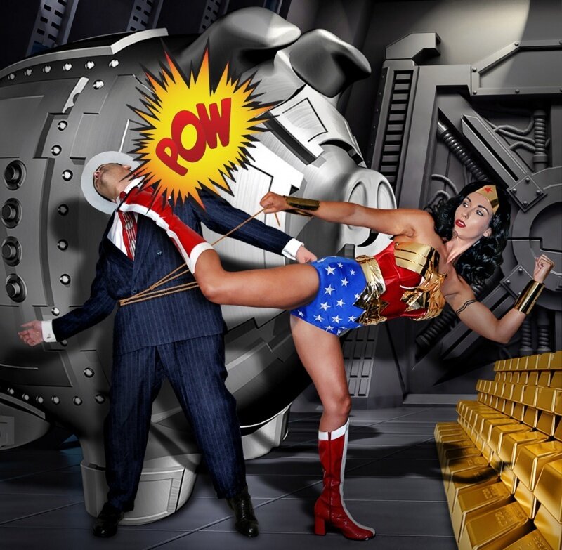 Wonder Woman Kicking Man