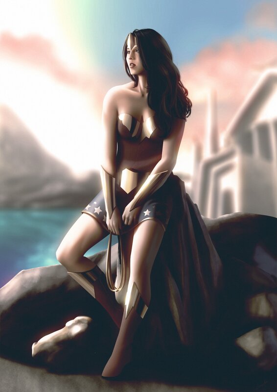 Wonder Woman on a cliff