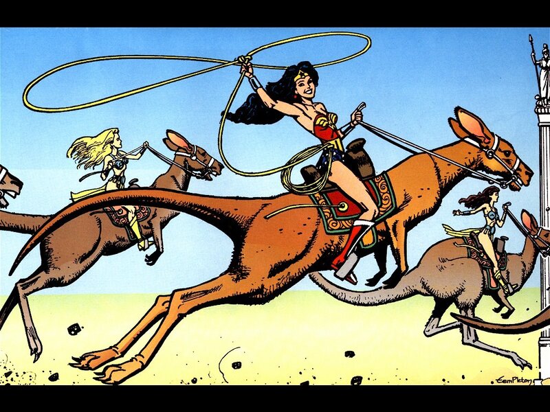 Wonder Woman on a kangaroo