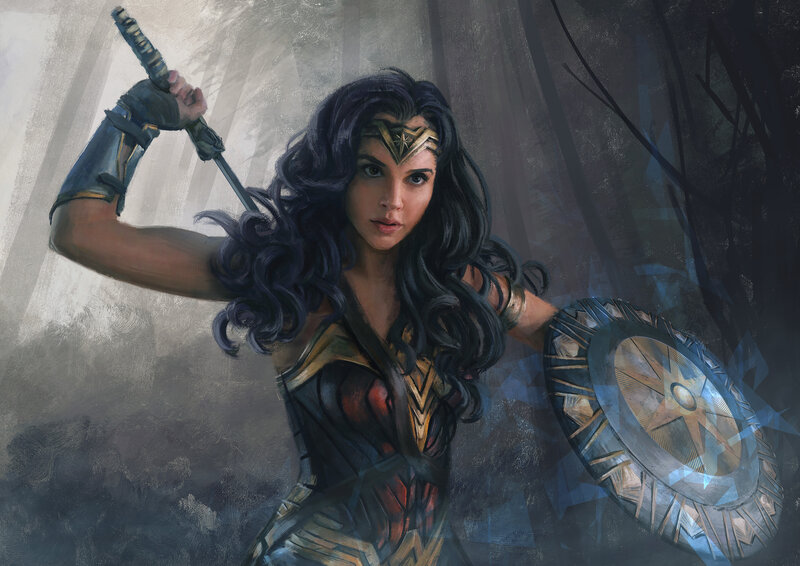 Wonder Woman with Sword — Blue, Dramatic