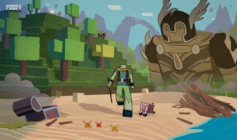 Wondercraft character on a beach