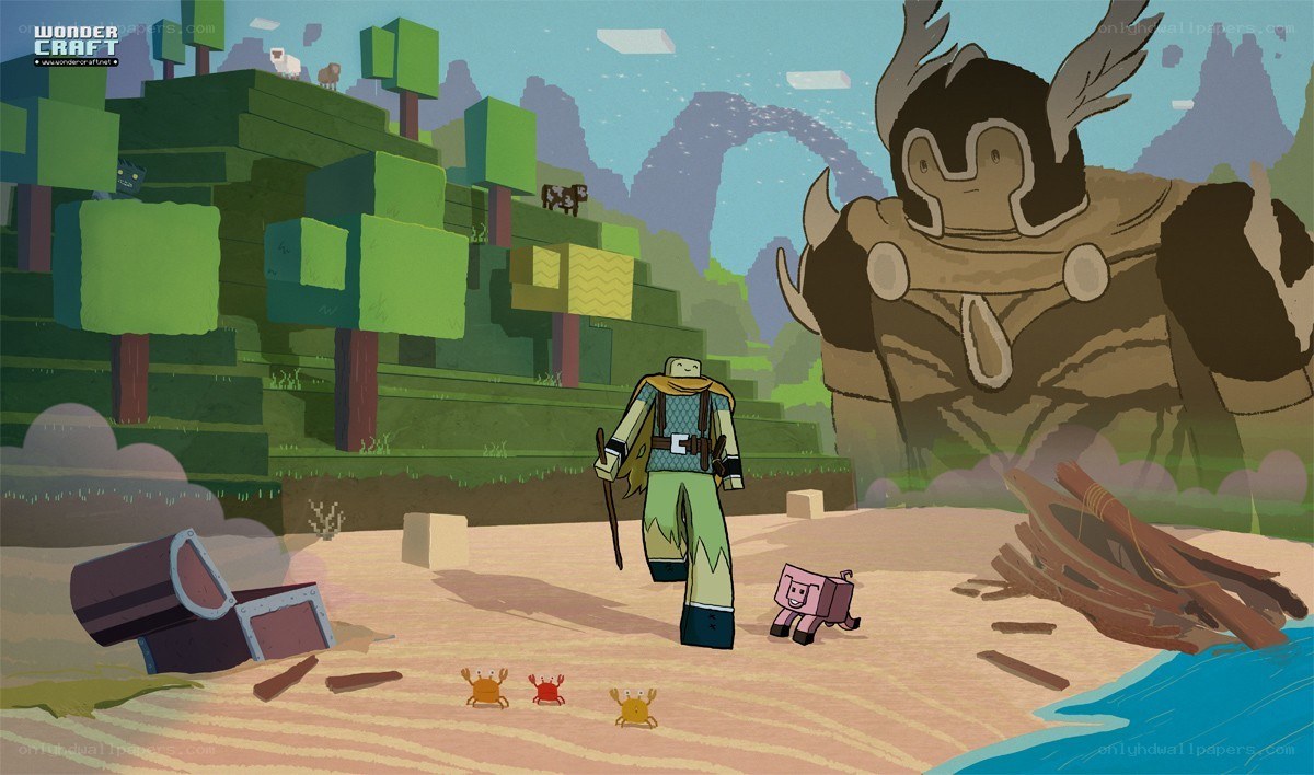 Wondercraft character on a beach