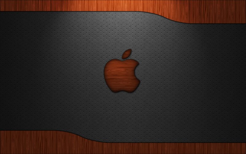 wood and leather apple logo