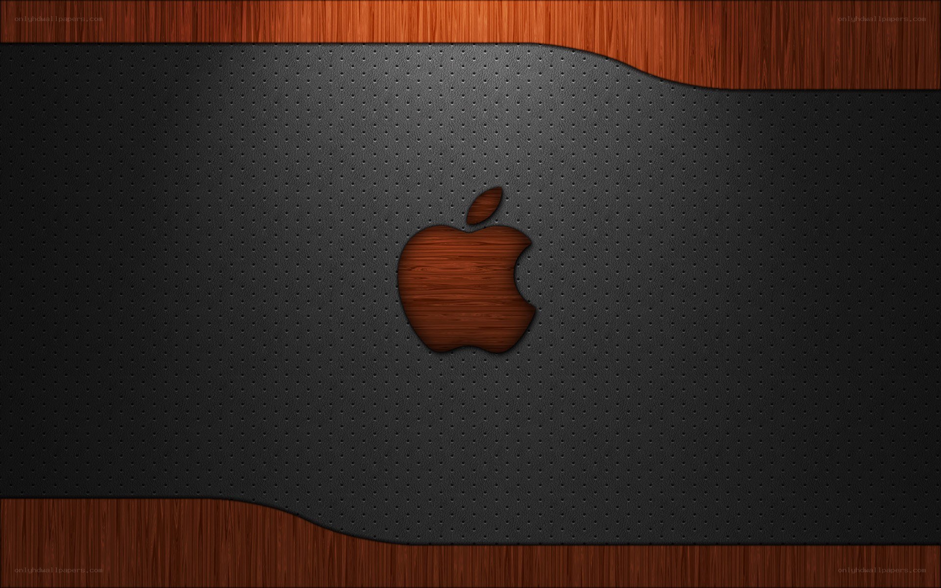 wood and leather apple logo