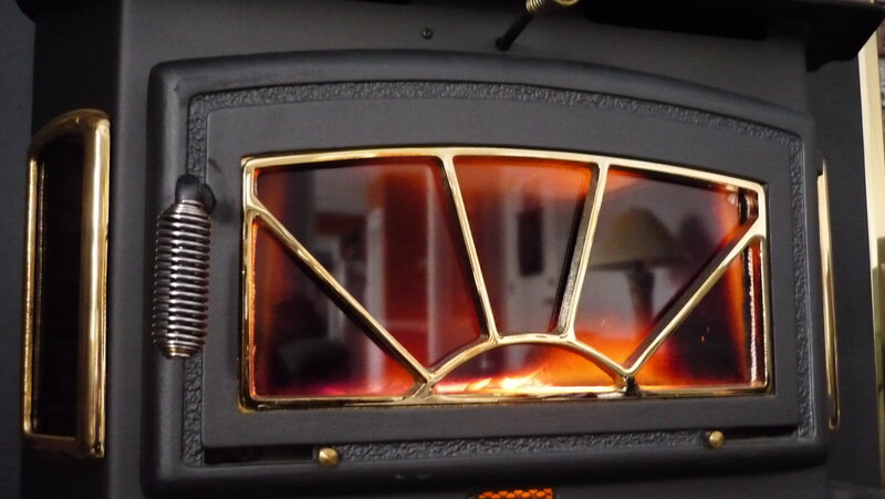 wood-burning stove with glass door