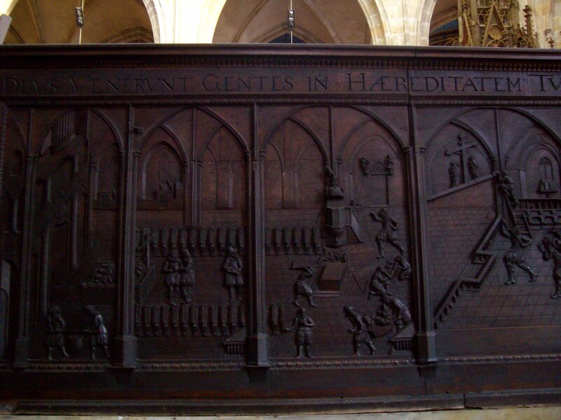 wood carving depicting religious scenes