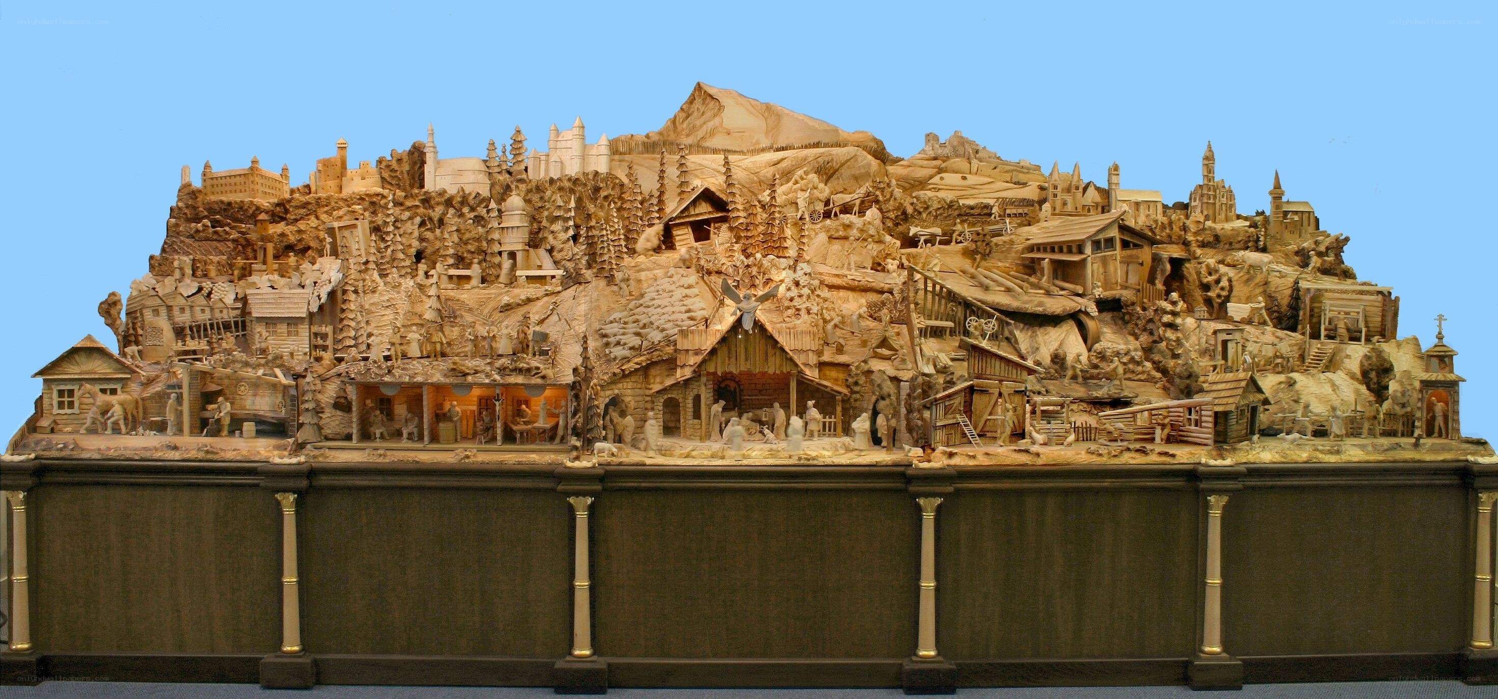 wood carving nativity scene