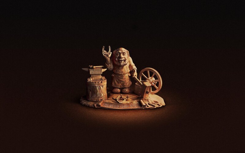 wood carving of a blacksmith