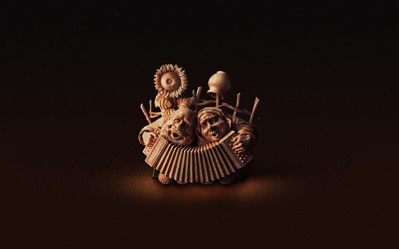 Wood carving of musicians