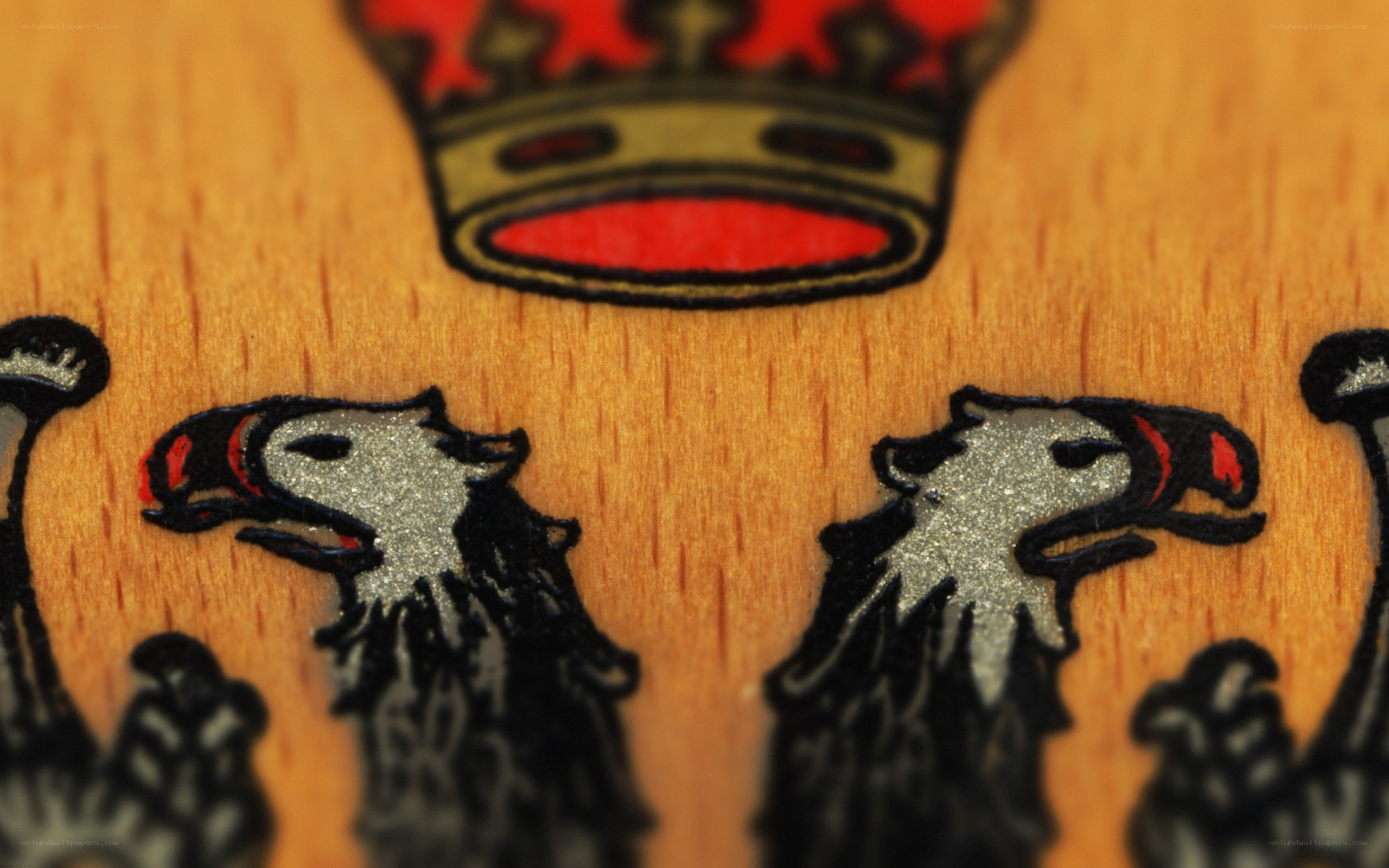 wood carving with eagles and crown