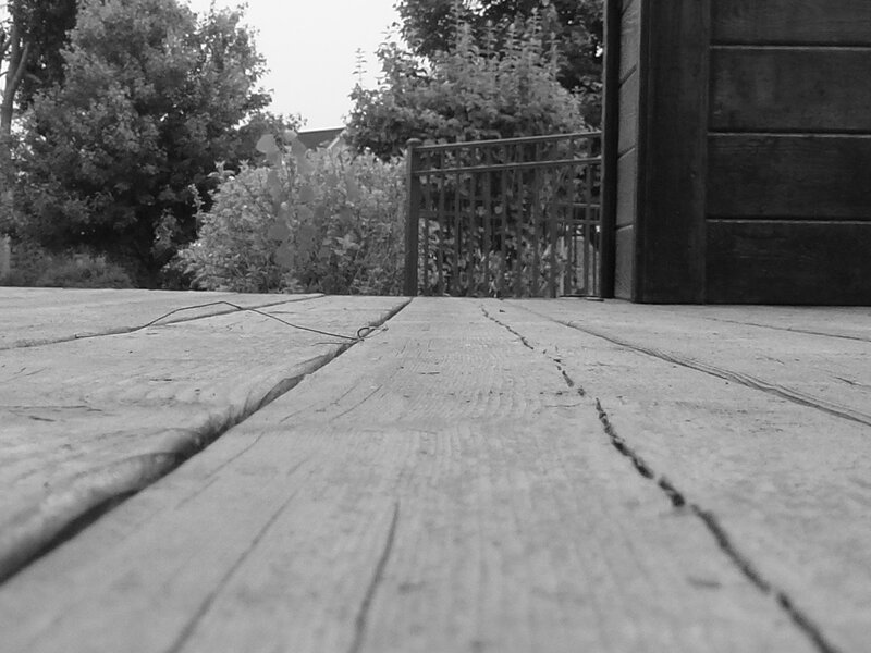 wood deck with garden view