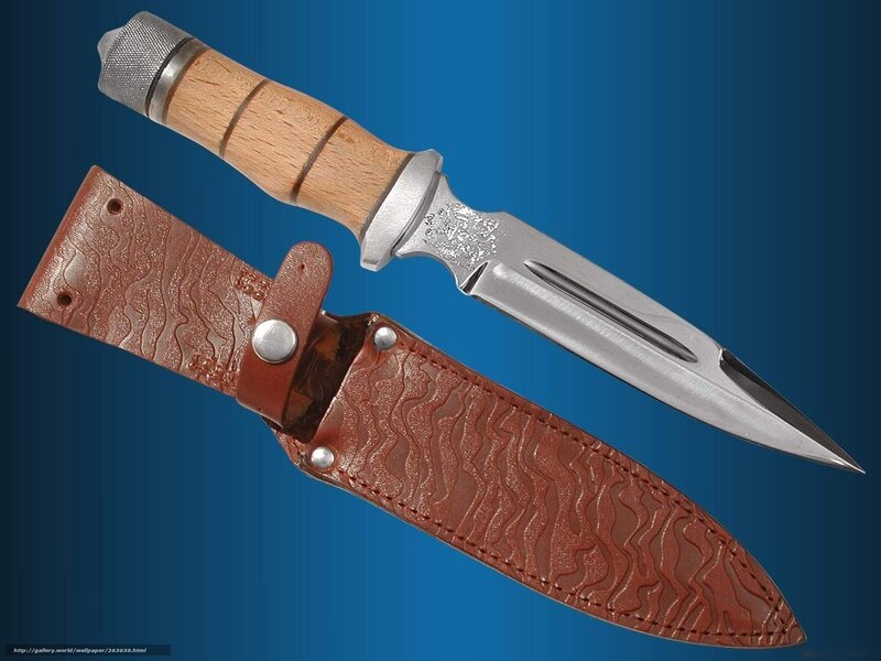 wood-handled knife with leather sheath