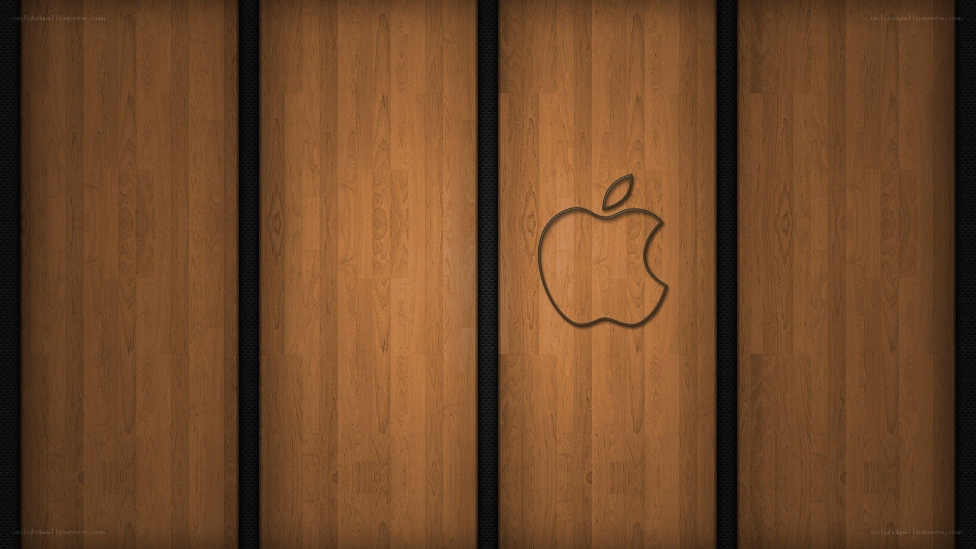 wood panel background with apple logo