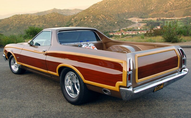 wood-paneled classic pickup truck