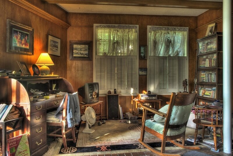 Wood-paneled Living Room