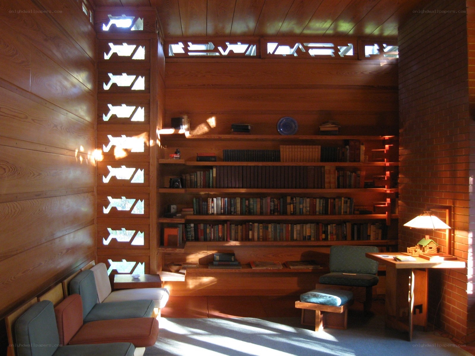 Wood-paneled reading nook