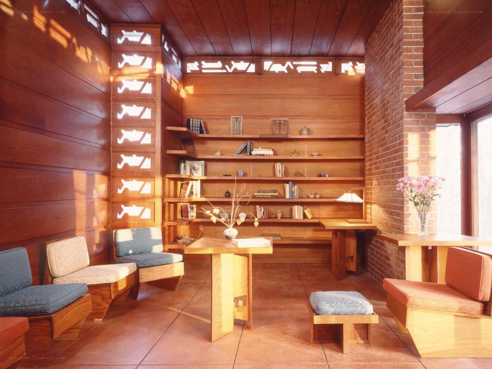 Wood-paneled reading room