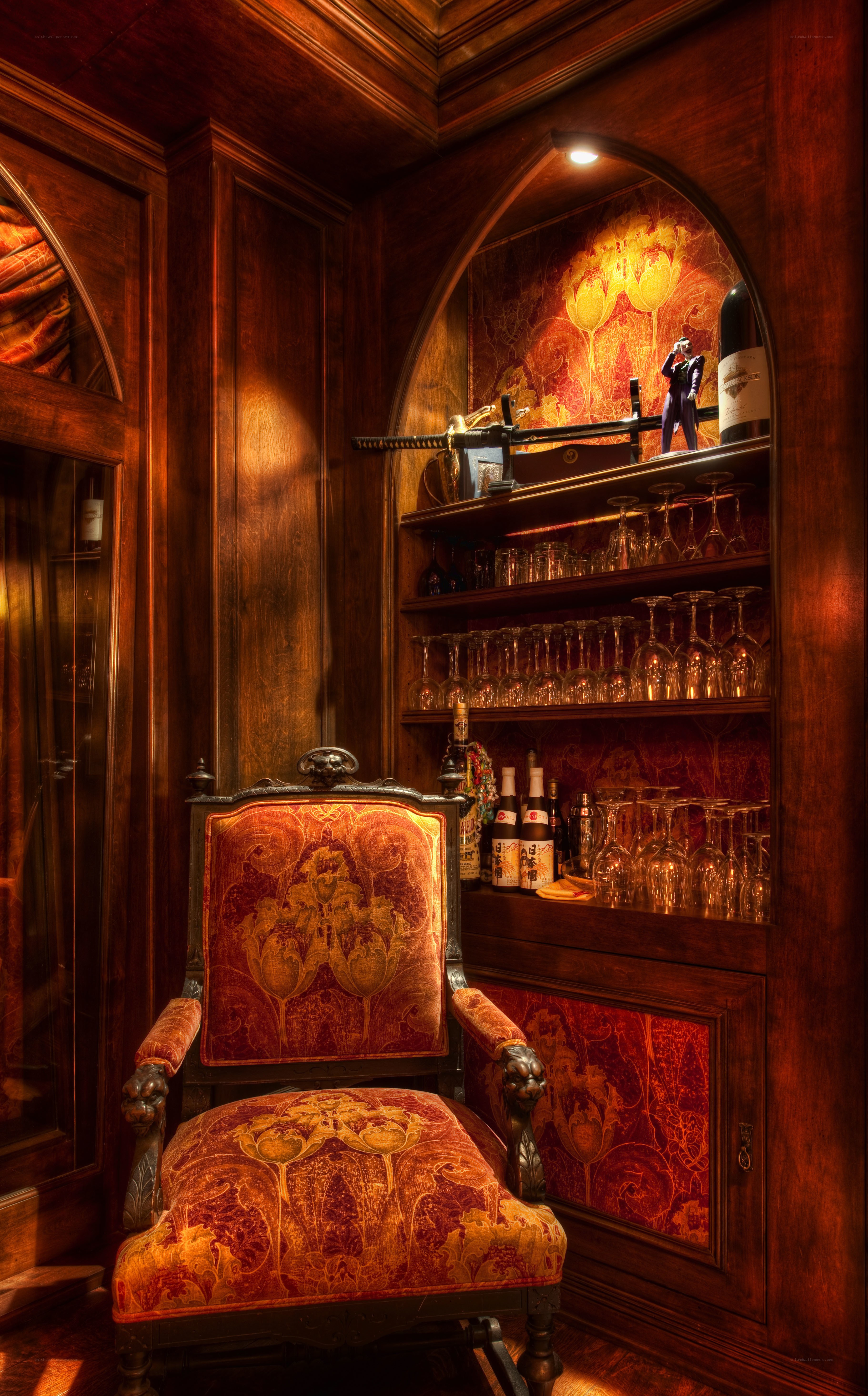 wood-paneled wine room