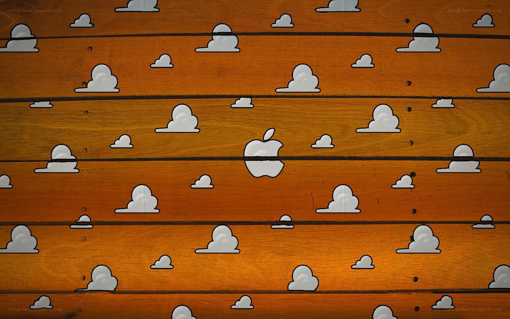 wood pattern with clouds and apple logo