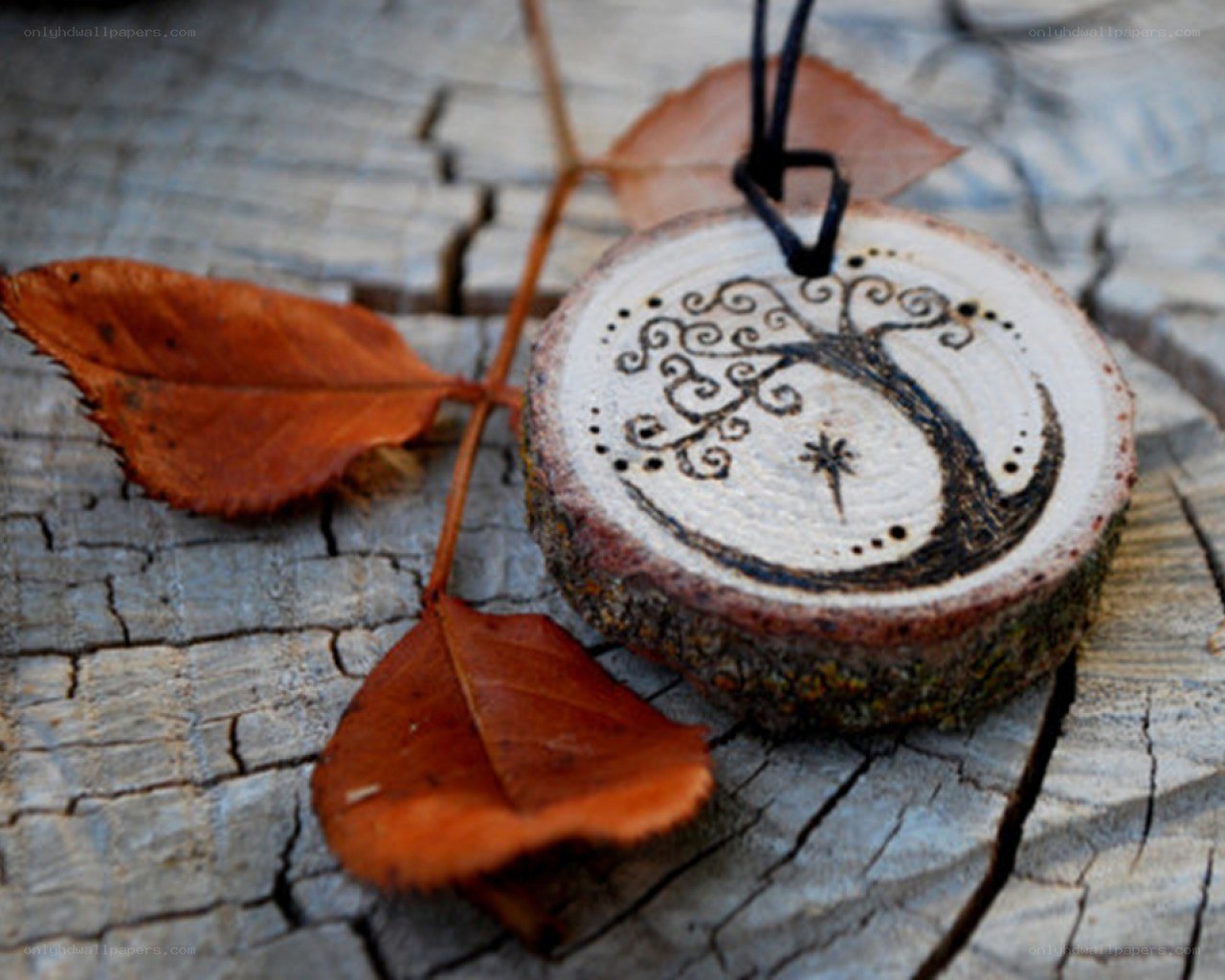 wood slice pendant with tree design