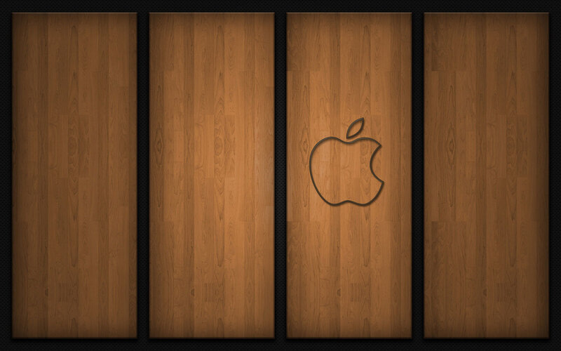 Wood texture with Apple logo