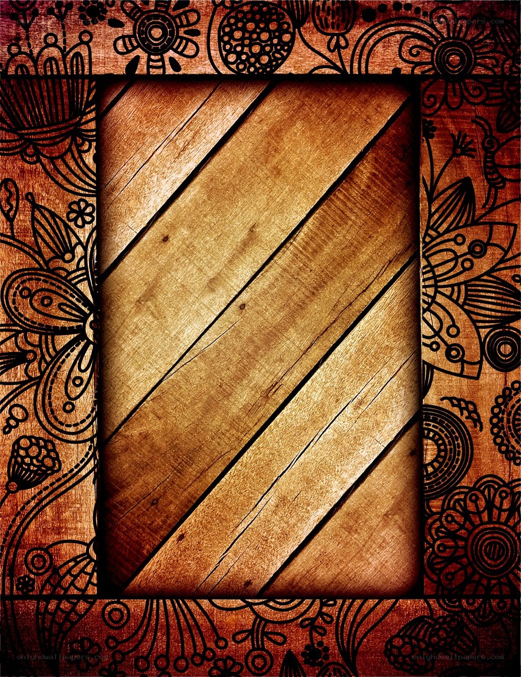 wood texture with floral border