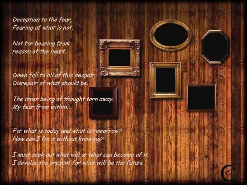 Wood wall with frames and text