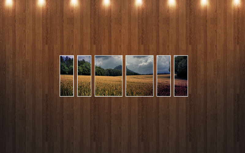 Wood wall with landscape panels