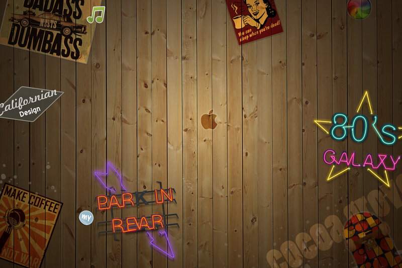 wood wall with neon signs